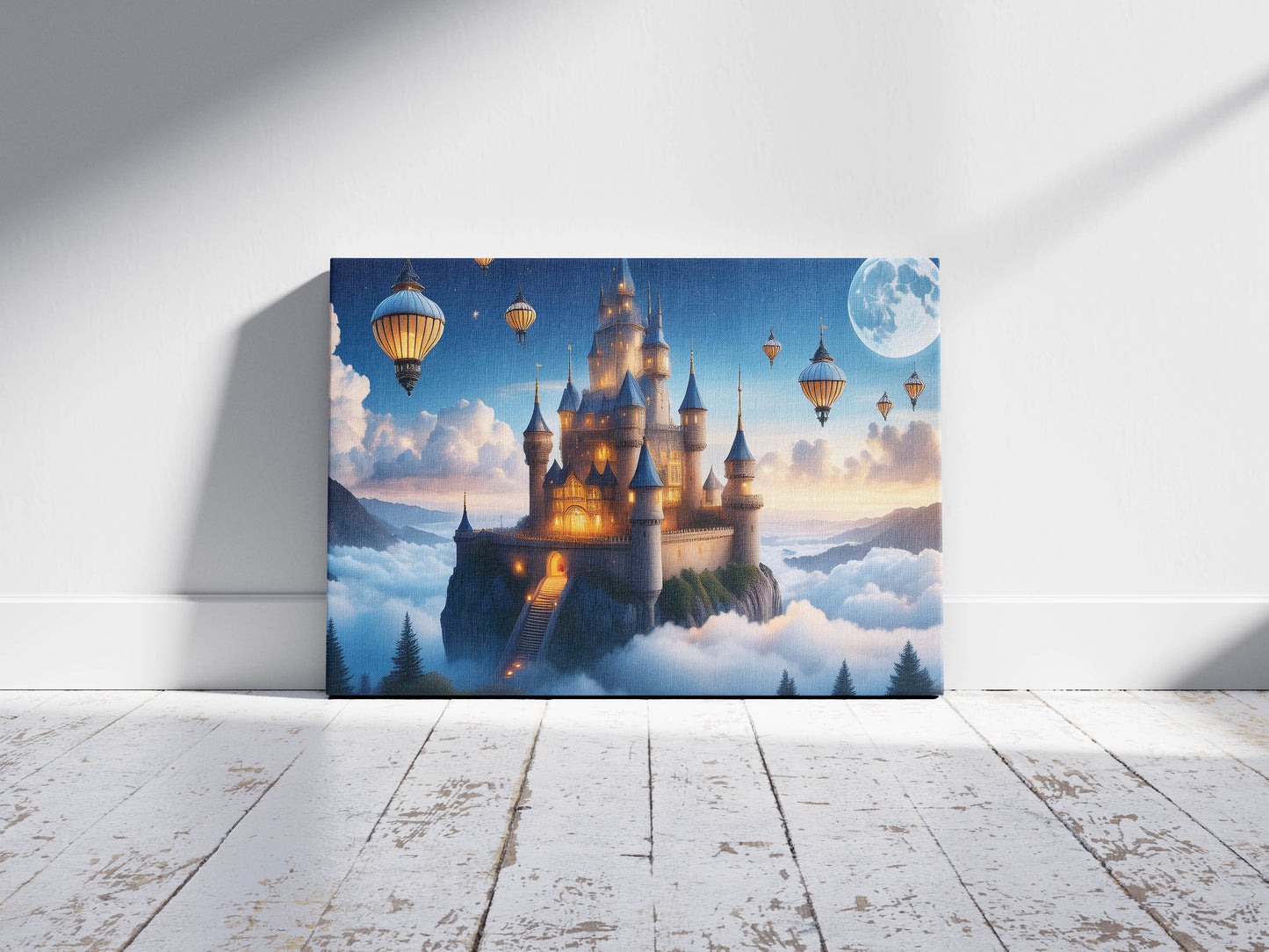Floating Kingdom of Light: Floating Castle Art - Magical Kingdom Scene
