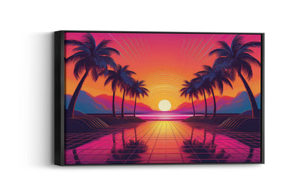 Neon Palms at Dusk: Synthwave Sunset Art - 80s Aesthetic