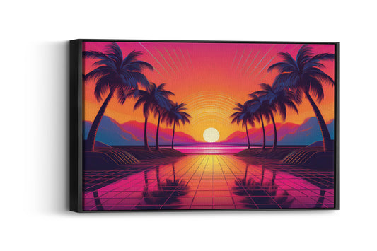 Neon Palms at Dusk: Synthwave Sunset Art - 80s Aesthetic
