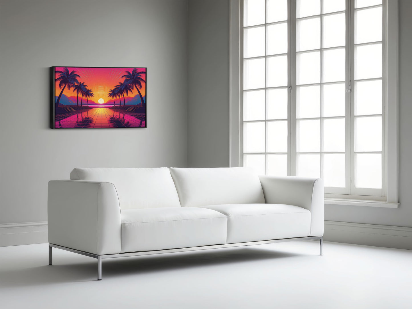 Neon Palms at Dusk: Synthwave Sunset Art - 80s Aesthetic