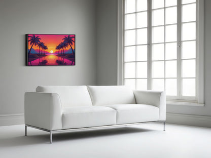 Neon Palms at Dusk: Synthwave Sunset Art - 80s Aesthetic
