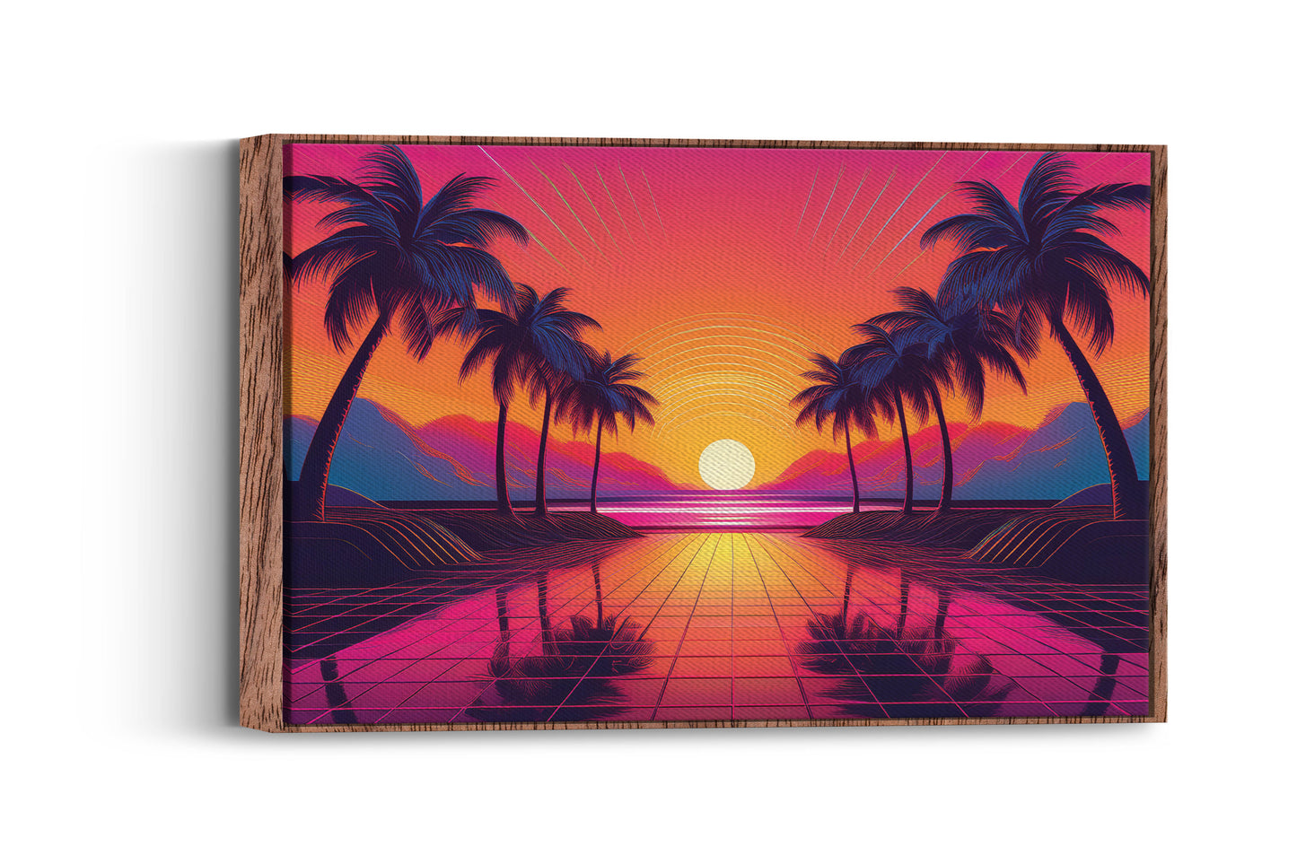 Neon Palms at Dusk: Synthwave Sunset Art - 80s Aesthetic
