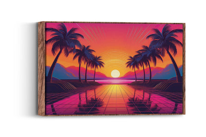 Neon Palms at Dusk: Synthwave Sunset Art - 80s Aesthetic