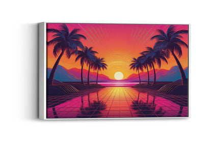 Neon Palms at Dusk: Synthwave Sunset Art - 80s Aesthetic