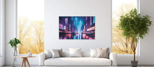 Digital Dusk – Techno Metropolis: Cyberpunk City Art - Futuristic Neon Decor
