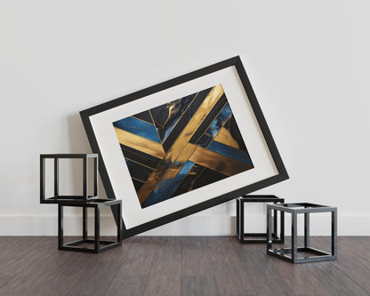 Navy and Gold Elegance - Abstract Art