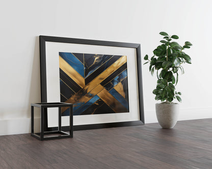 Navy and Gold Elegance - Abstract Art
