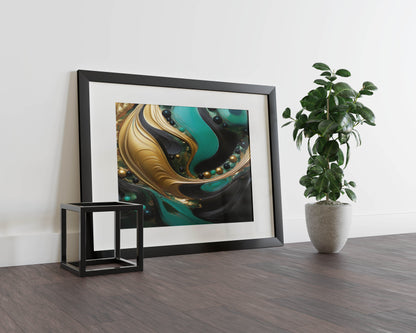 Teal and Gold Serenade - Abstract Art