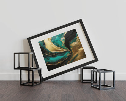 Teal and Gold Symphony – Abstract Wall Art