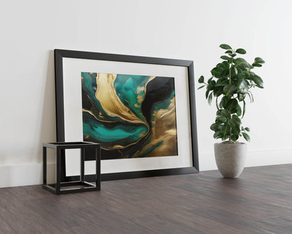 Teal and Gold Symphony – Abstract Wall Art