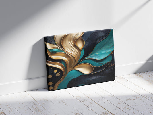 Teal and Gold Waves - Abstract Art