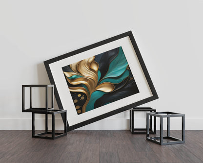 Teal and Gold Waves - Abstract Art