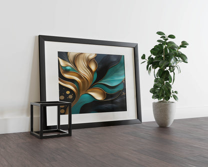 Teal and Gold Waves - Abstract Art