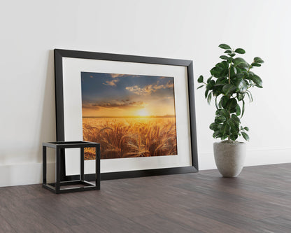 Golden Horizons – A Sunset-Kissed Wheat Field of Tranquility