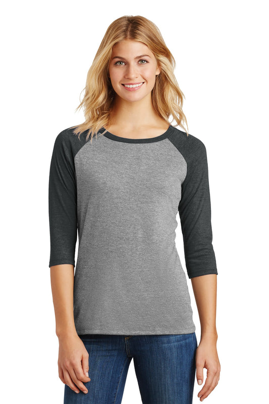 District Women's Perfect Tri 3/4-Sleeve Raglan. DM136L