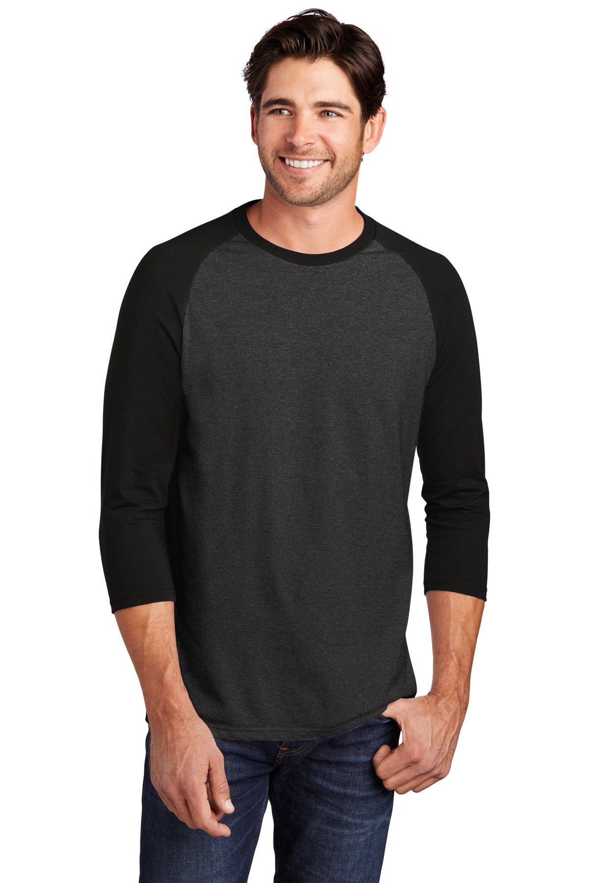 District Perfect Tri 3/4-Sleeve Raglan. DM136