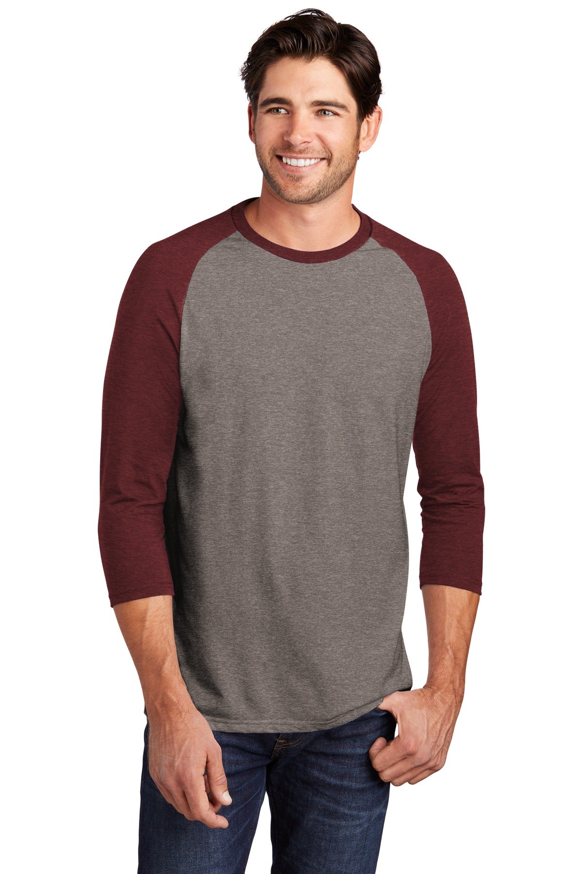 District Perfect Tri 3/4-Sleeve Raglan. DM136