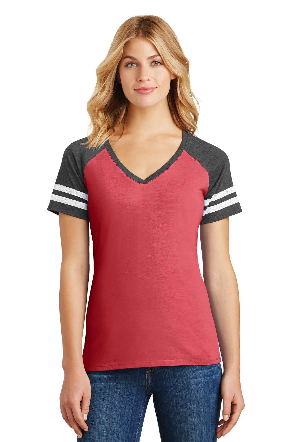 District Women's Game V-Neck Tee. DM476