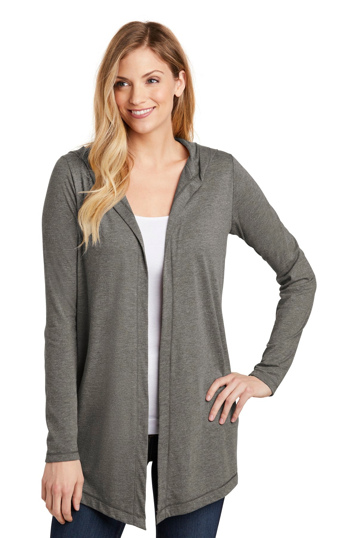 District Women's Perfect Tri Hooded Cardigan. DT156