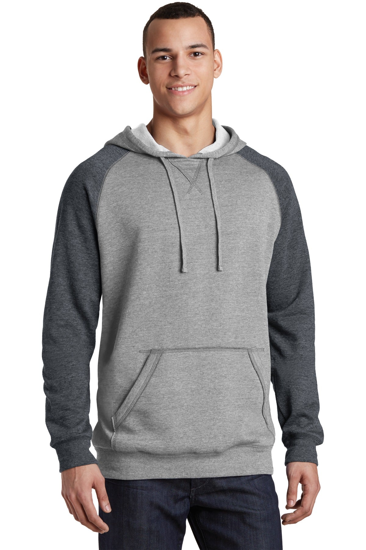 DistrictÂ® Young Mens Lightweight Fleece Raglan Hoodie.  DT196