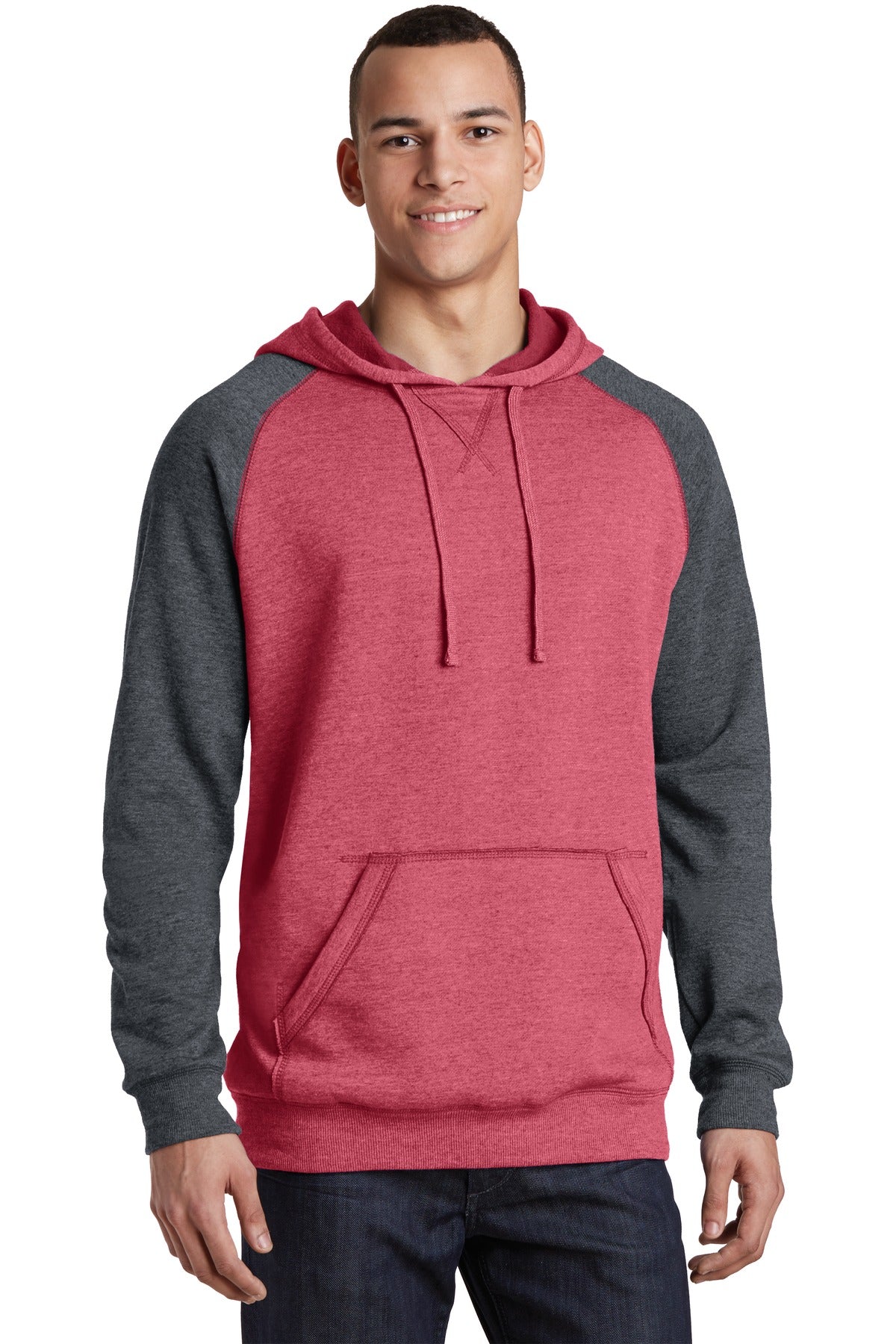 DistrictÂ® Young Mens Lightweight Fleece Raglan Hoodie.  DT196