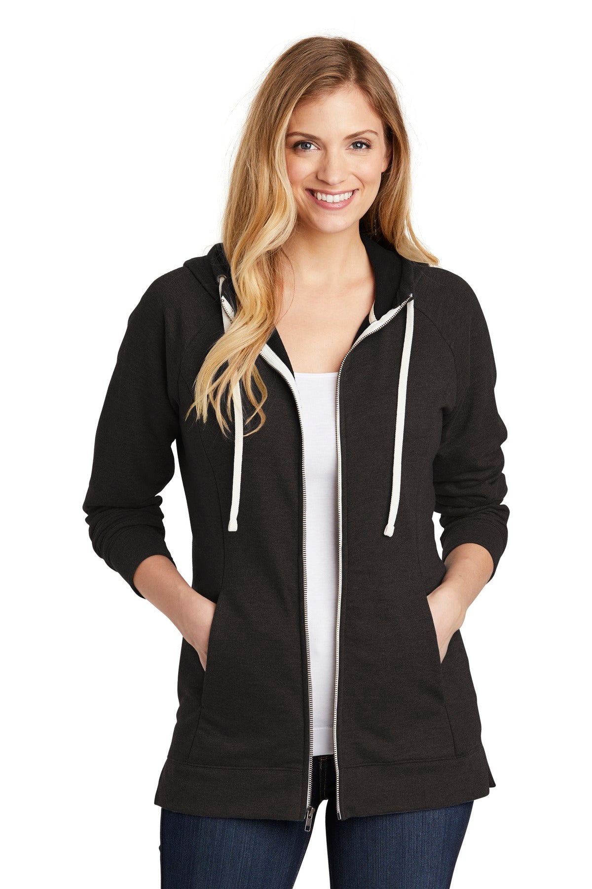 District Women's Perfect Tri French Terry Full-Zip Hoodie. DT456