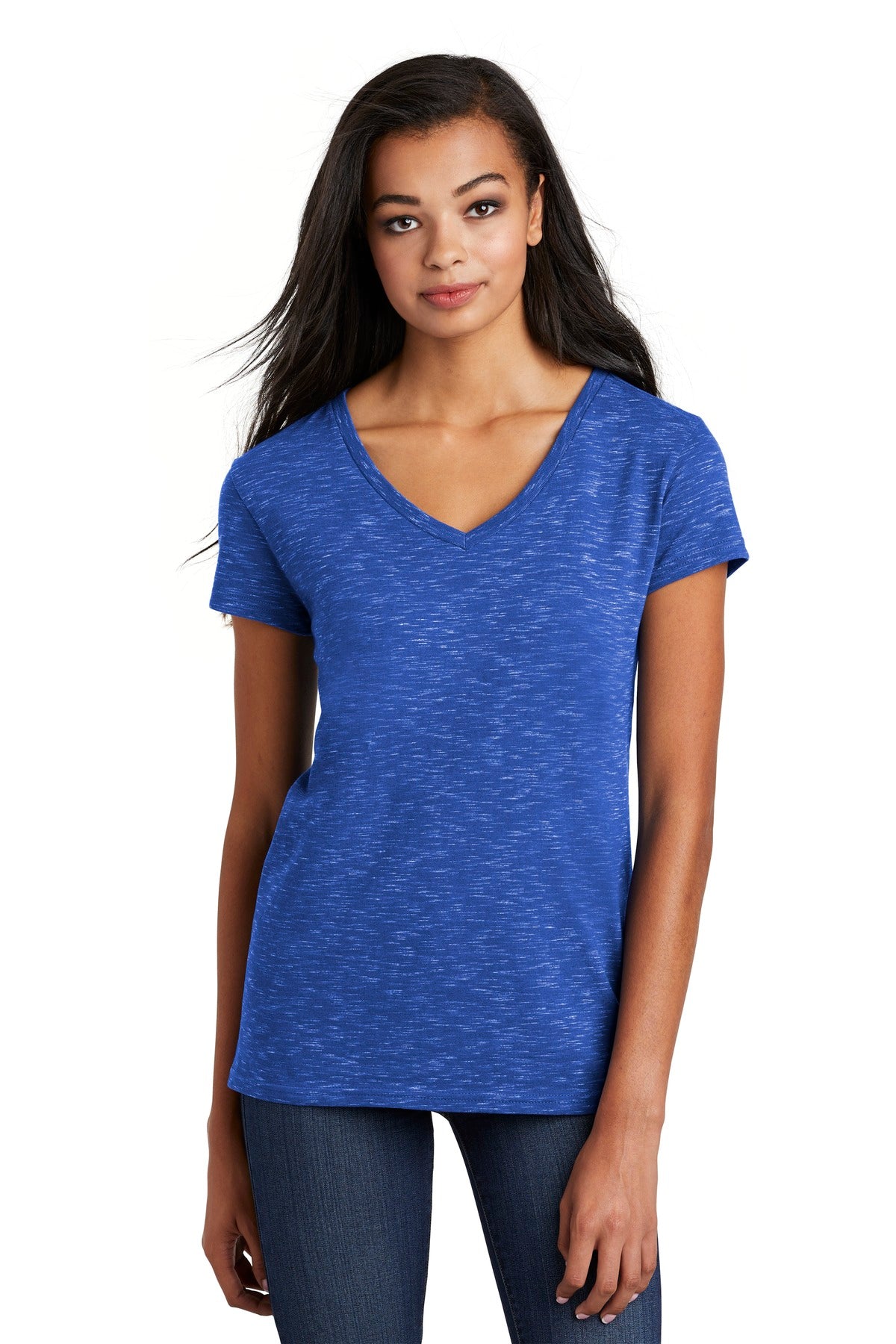 District Women's Medal V-Neck Tee. DT664