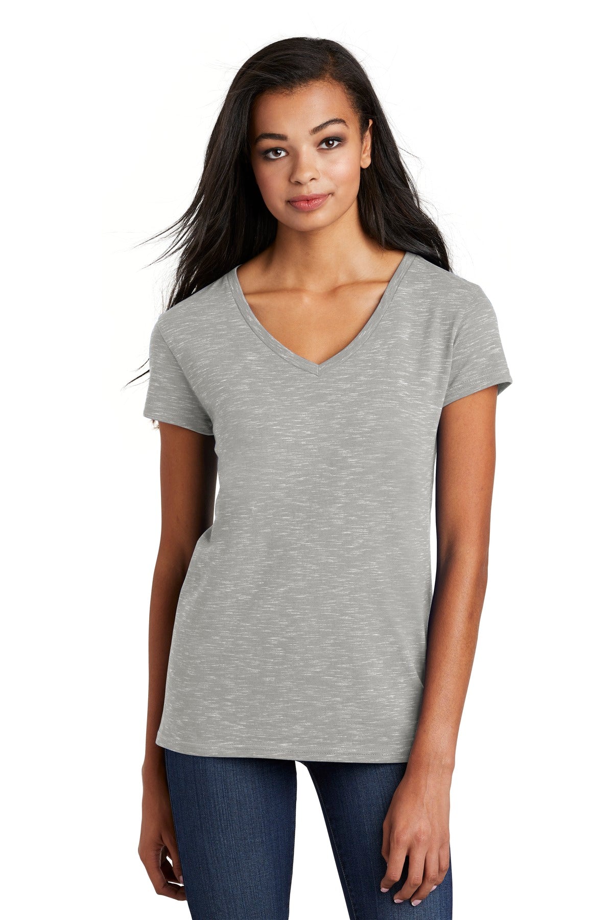 District Women's Medal V-Neck Tee. DT664