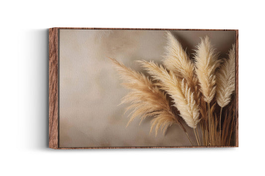 Pampas - Whispering Wilderness Dried Pampas Grass - Warm Beige Tones Against a Neutral Textured Backdrop