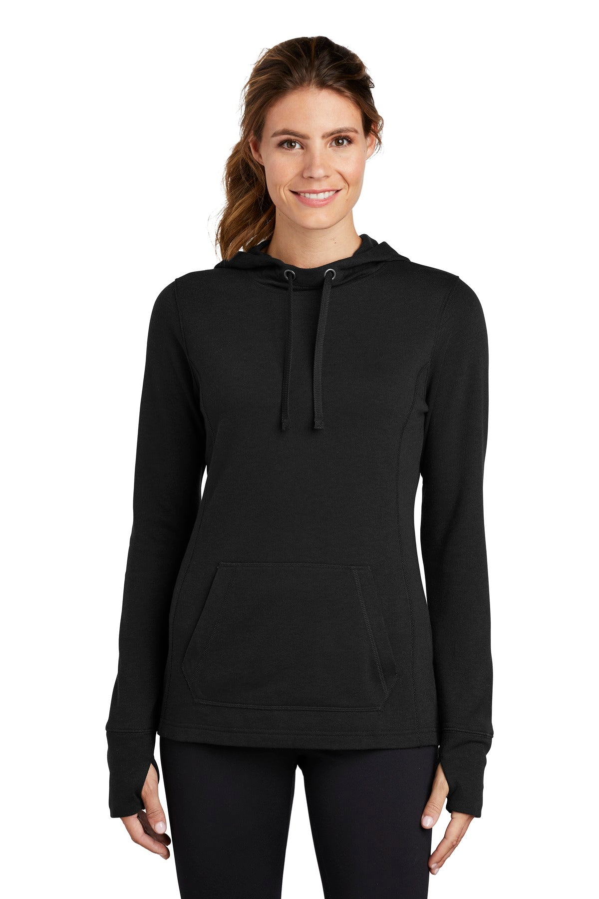 Sport-Tek Ladies PosiCharge Tri-Blend Wicking Fleece Hooded Pullover. LST296