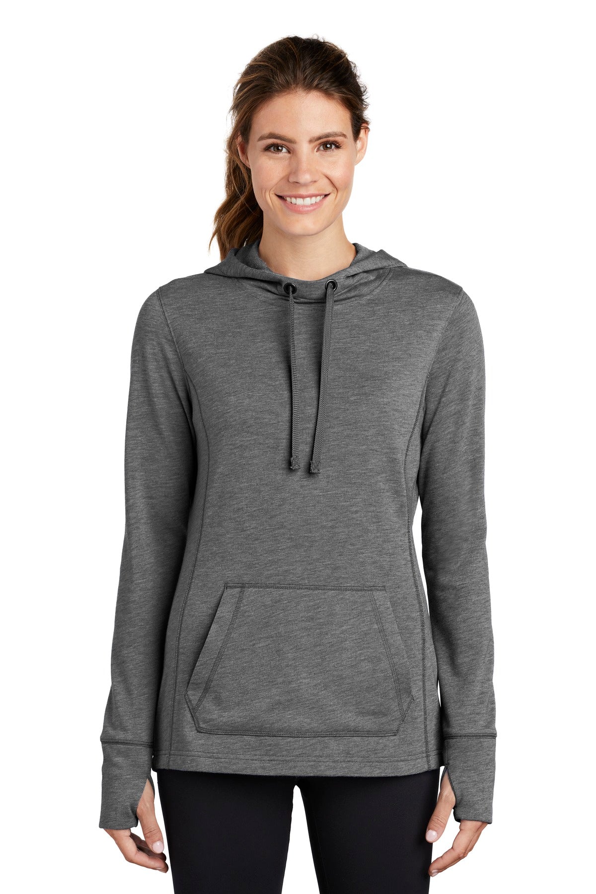 Sport-Tek Ladies PosiCharge Tri-Blend Wicking Fleece Hooded Pullover. LST296