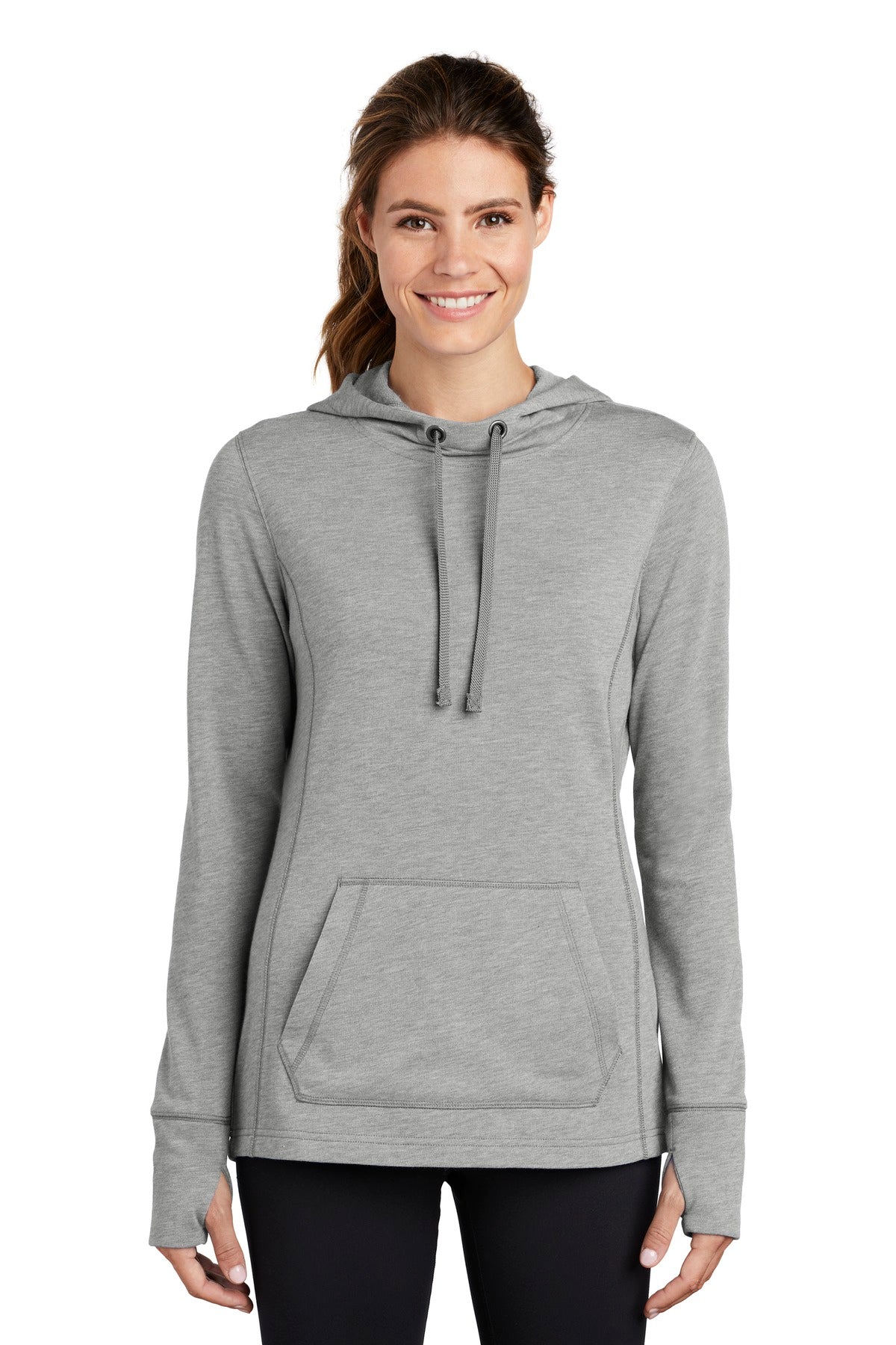 Sport-Tek Ladies PosiCharge Tri-Blend Wicking Fleece Hooded Pullover. LST296