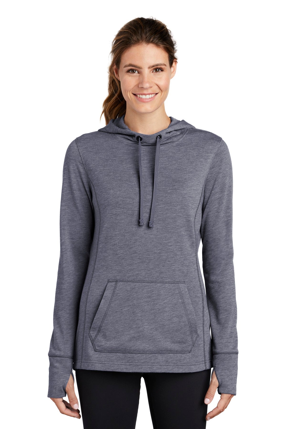 Sport-Tek Ladies PosiCharge Tri-Blend Wicking Fleece Hooded Pullover. LST296