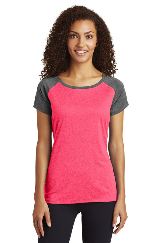 Sport-Tek Ladies Heather-On-Heather Contender Scoop Neck Tee. LST362