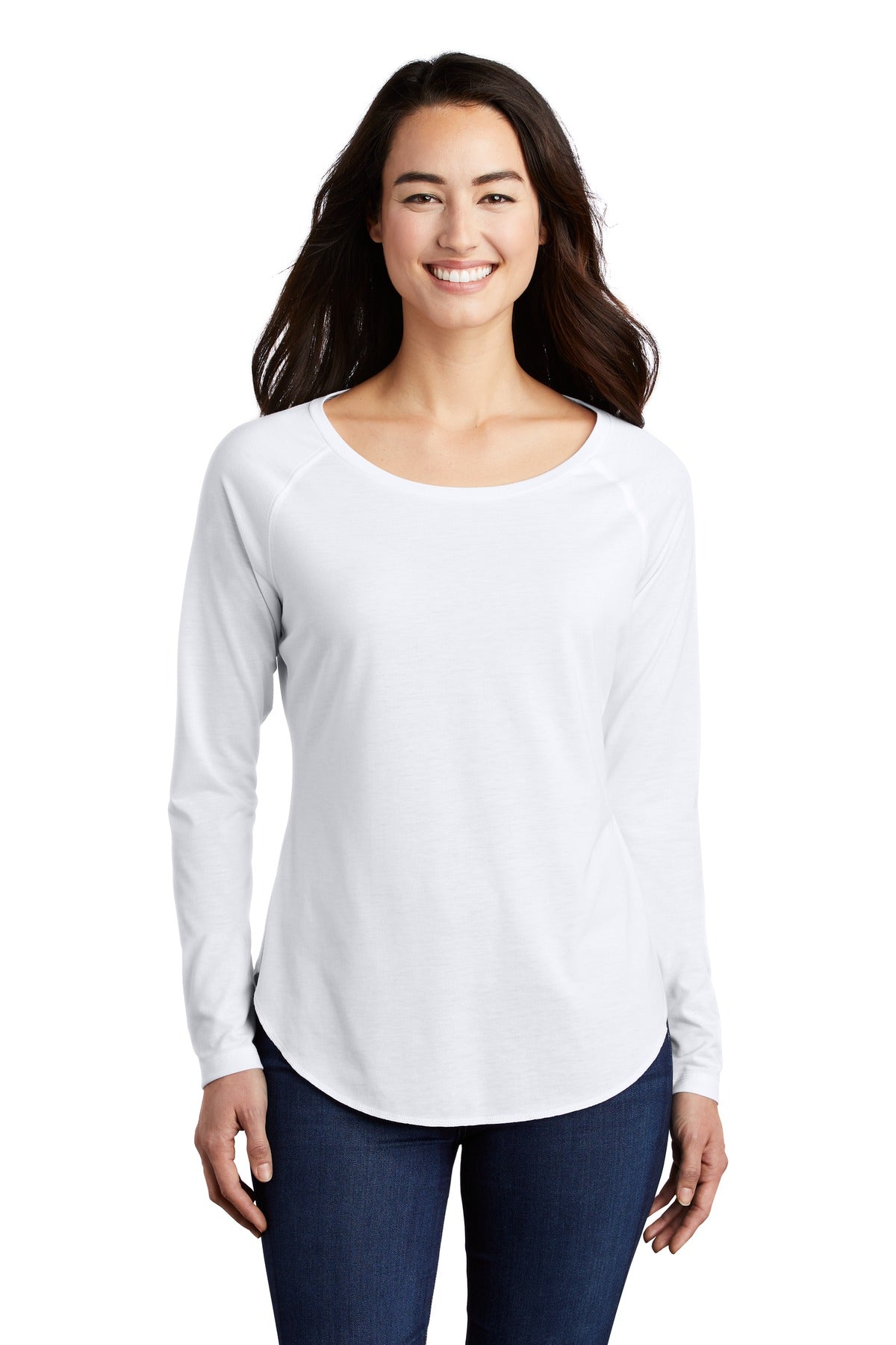 Sport-Tek Ladies PosiCharge Long Sleeve Tri-Blend Wicking Scoop Neck Raglan Tee LST400LS