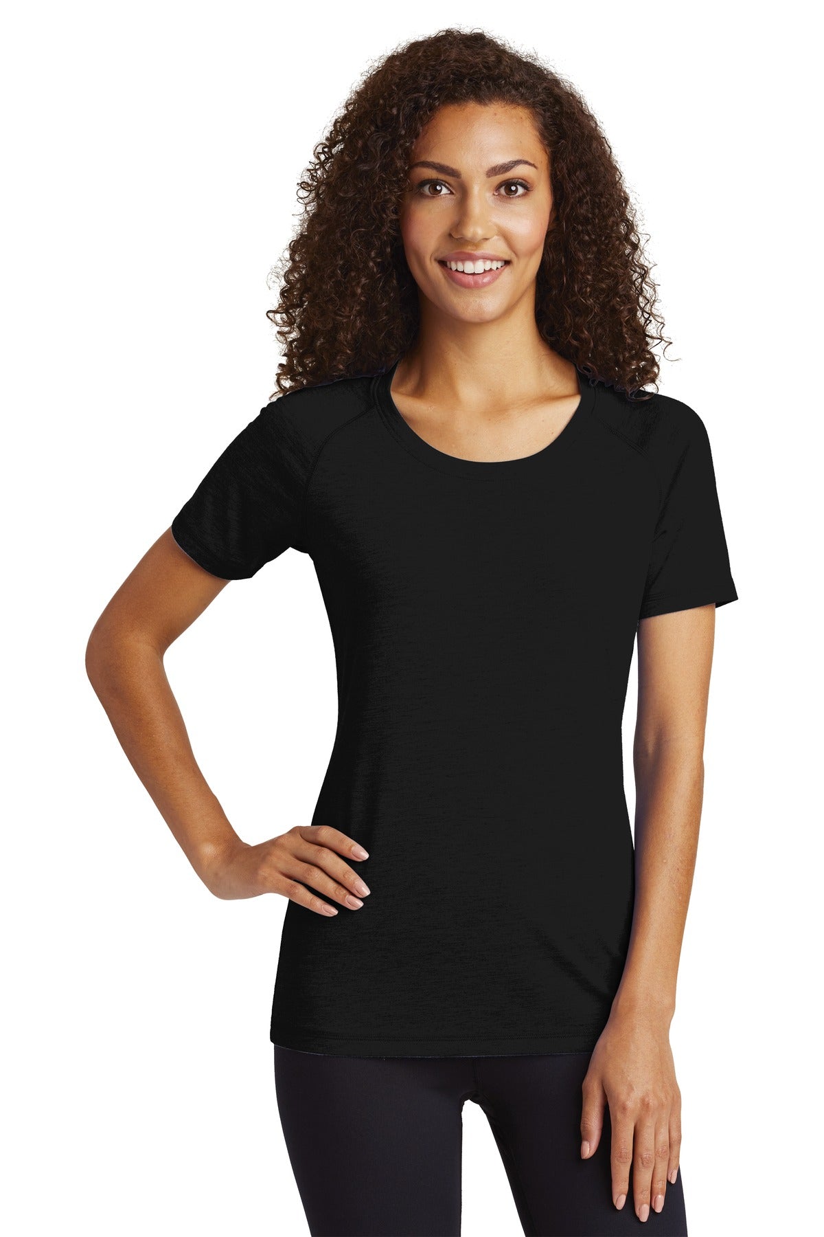 Sport-Tek Ladies PosiCharge Tri-Blend Wicking Scoop Neck Raglan Tee. LST400