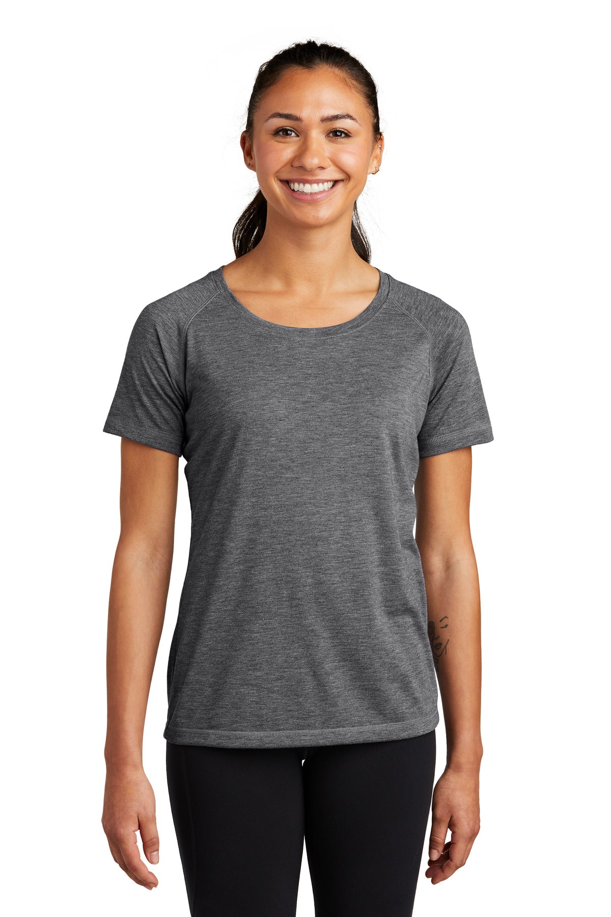 Sport-Tek Ladies PosiCharge Tri-Blend Wicking Scoop Neck Raglan Tee. LST400