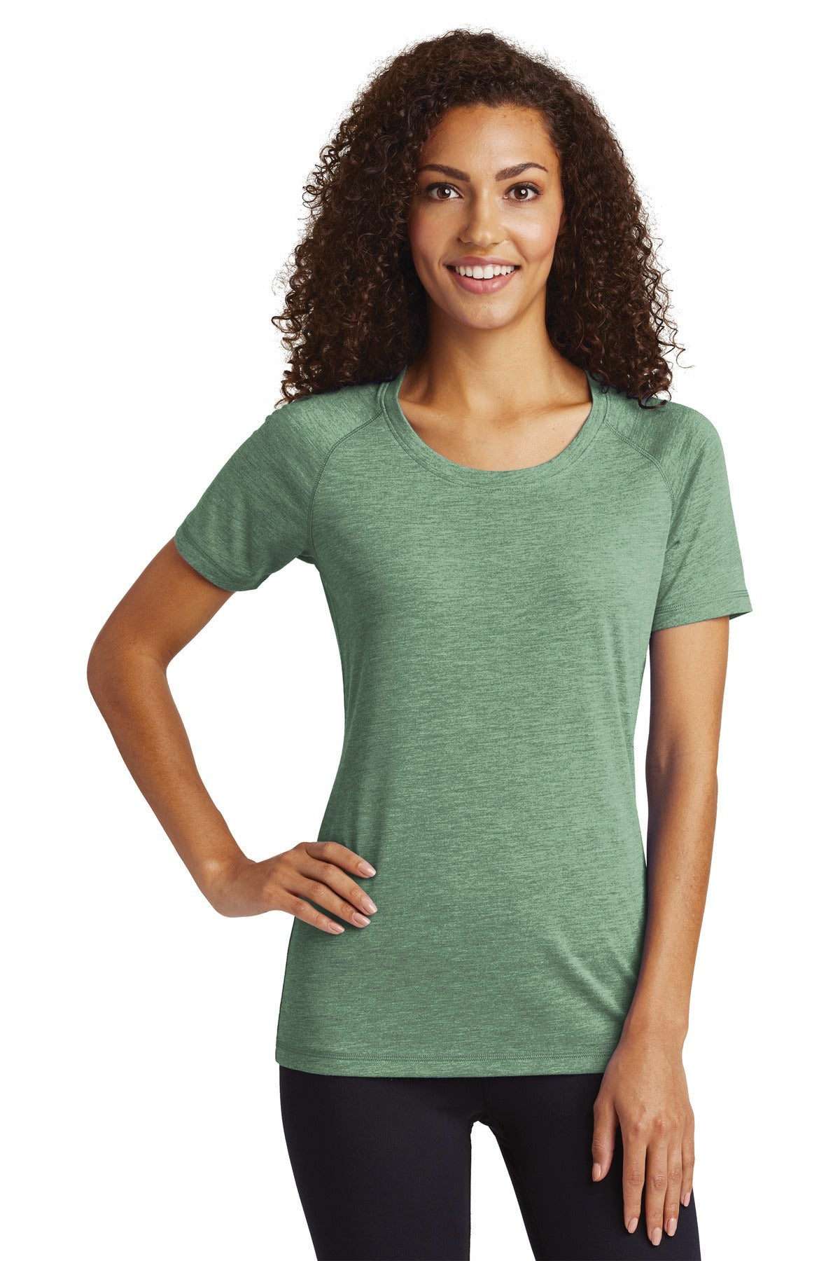 Sport-Tek Ladies PosiCharge Tri-Blend Wicking Scoop Neck Raglan Tee. LST400