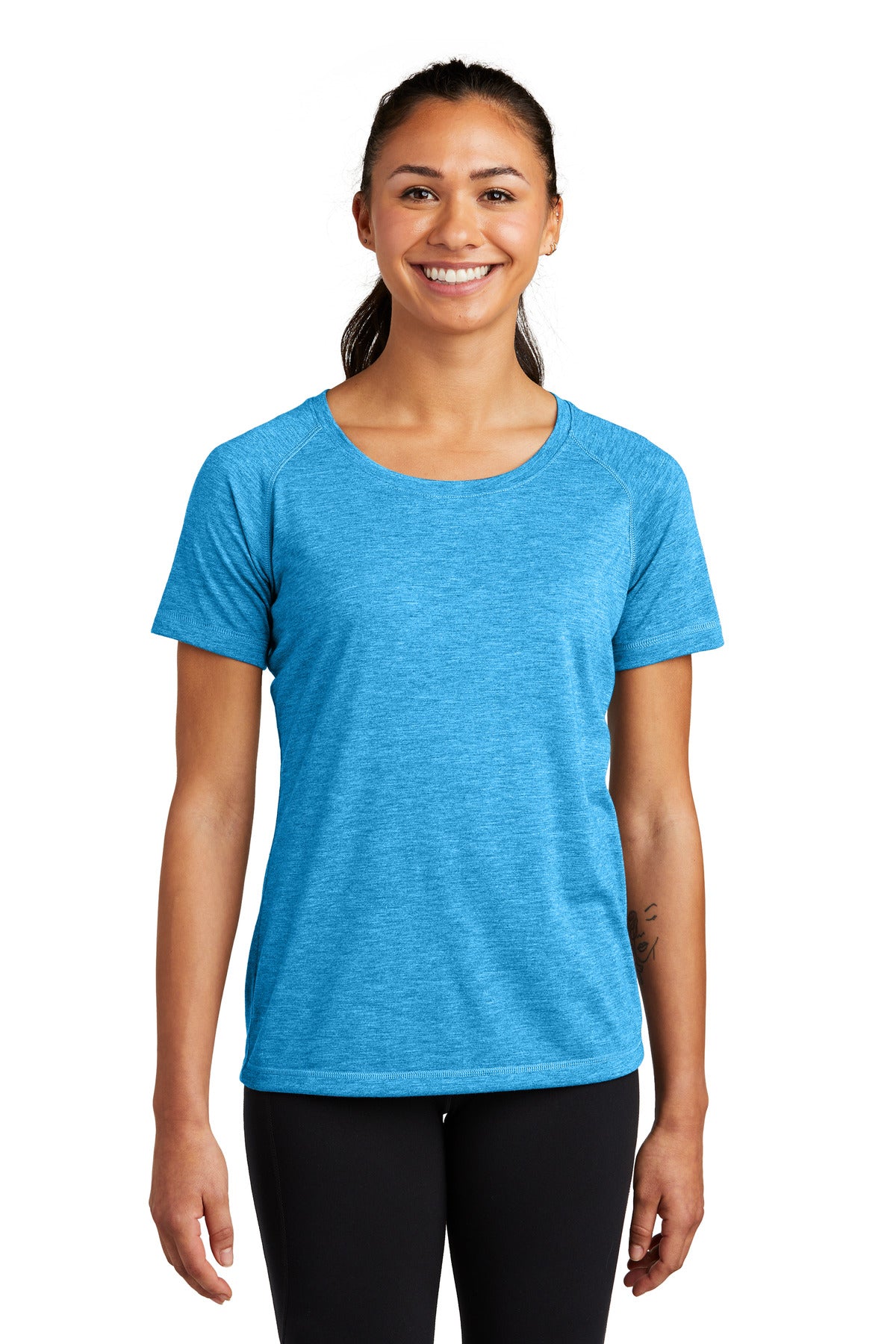 Sport-Tek Ladies PosiCharge Tri-Blend Wicking Scoop Neck Raglan Tee. LST400