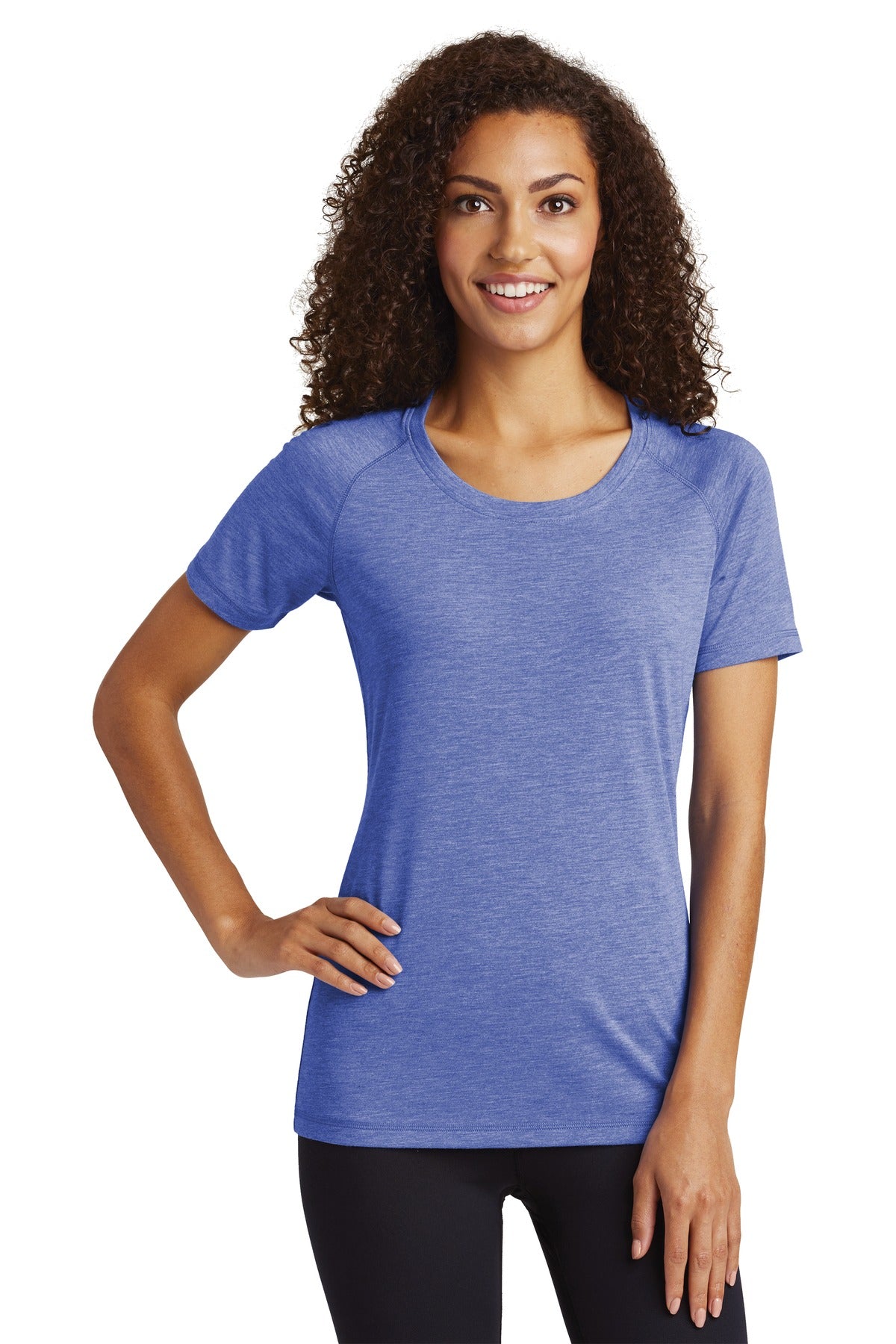 Sport-Tek Ladies PosiCharge Tri-Blend Wicking Scoop Neck Raglan Tee. LST400