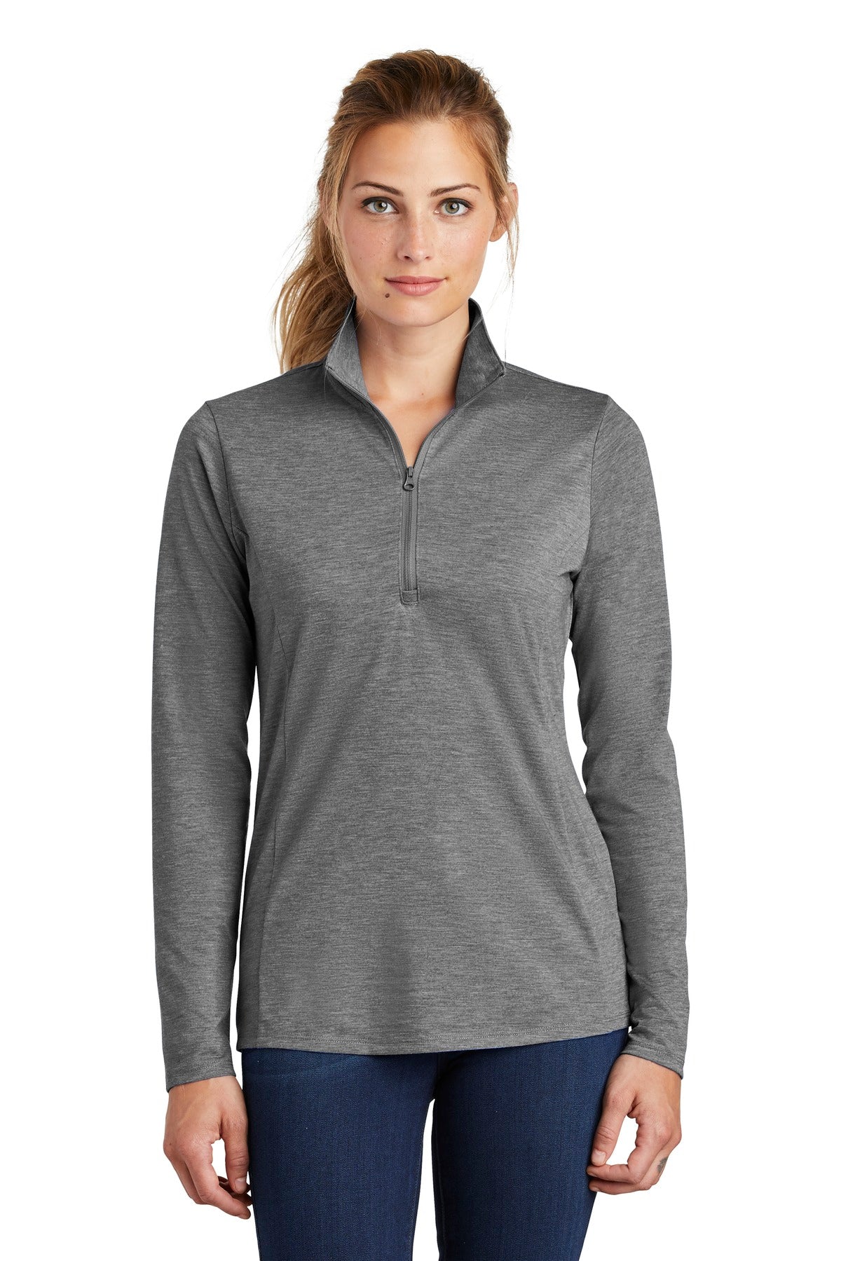 Sport-Tek Ladies PosiCharge Tri-Blend Wicking 1/4-Zip Pullover. LST407