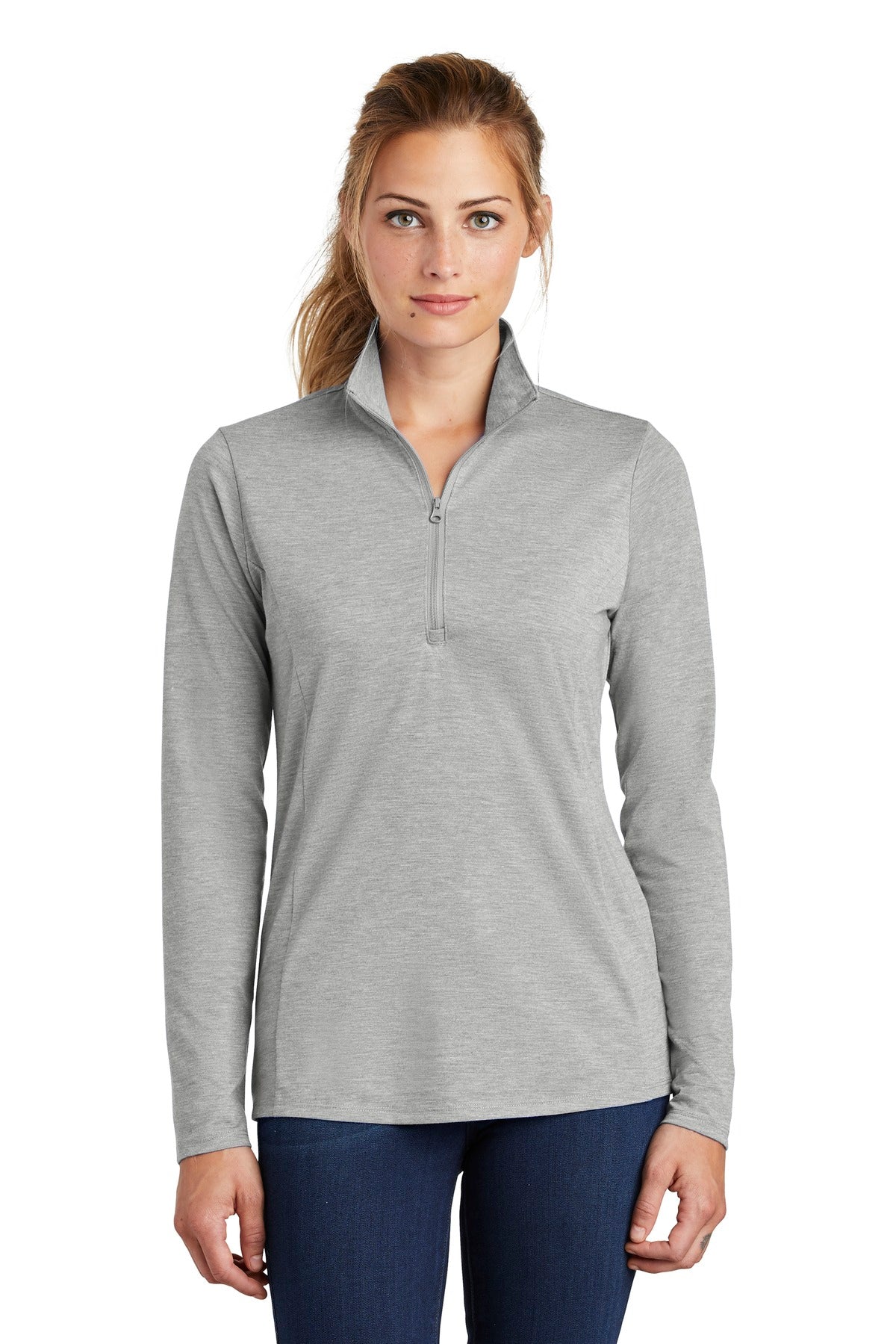 Sport-Tek Ladies PosiCharge Tri-Blend Wicking 1/4-Zip Pullover. LST407