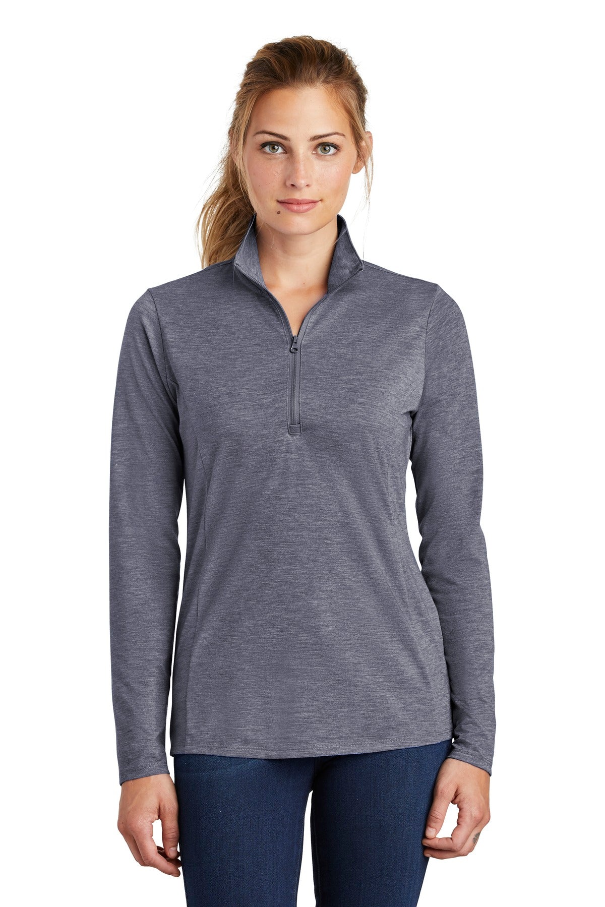 Sport-Tek Ladies PosiCharge Tri-Blend Wicking 1/4-Zip Pullover. LST407