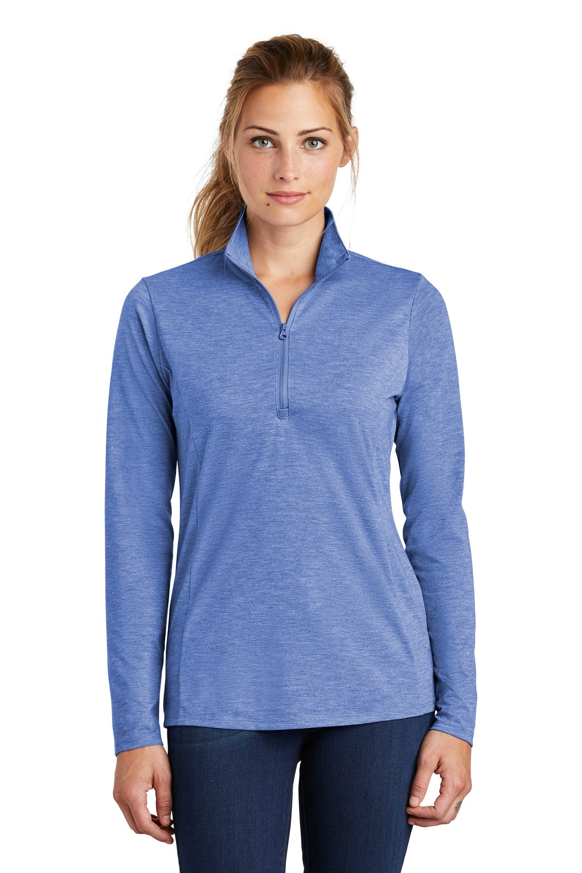 Sport-Tek Ladies PosiCharge Tri-Blend Wicking 1/4-Zip Pullover. LST407