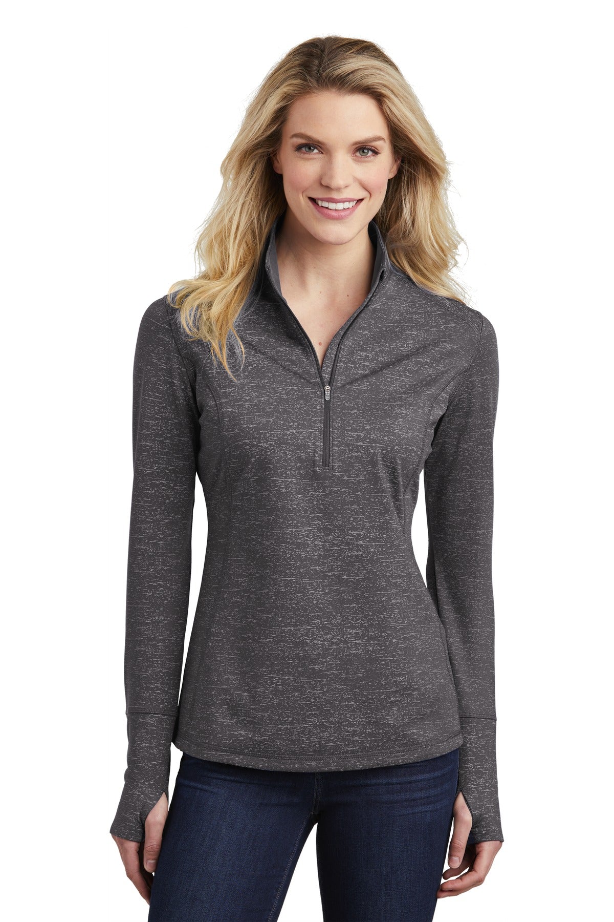 Sport-Tek Ladies Sport-Wick Stretch Reflective Heather 1/2-Zip Pullover. LST855