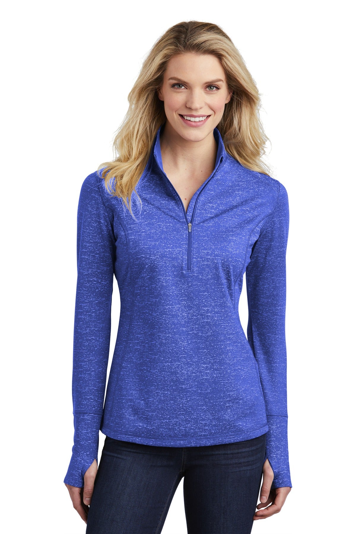 Sport-Tek Ladies Sport-Wick Stretch Reflective Heather 1/2-Zip Pullover. LST855