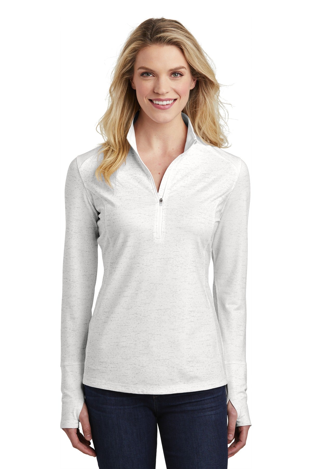 Sport-Tek Ladies Sport-Wick Stretch Reflective Heather 1/2-Zip Pullover. LST855