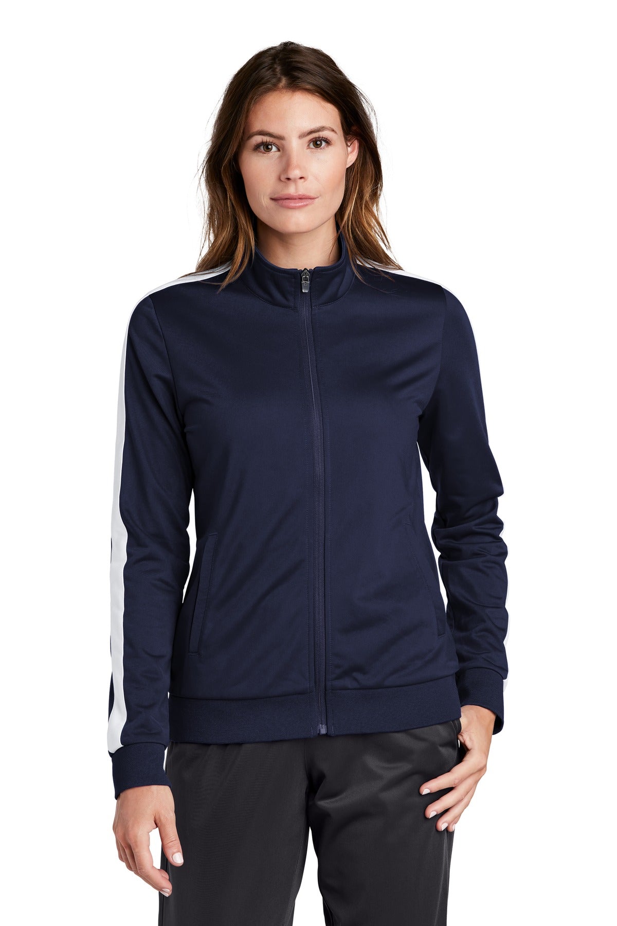 Sport-Tek Ladies Tricot Sleeve Stripe Track Jacket. LST94