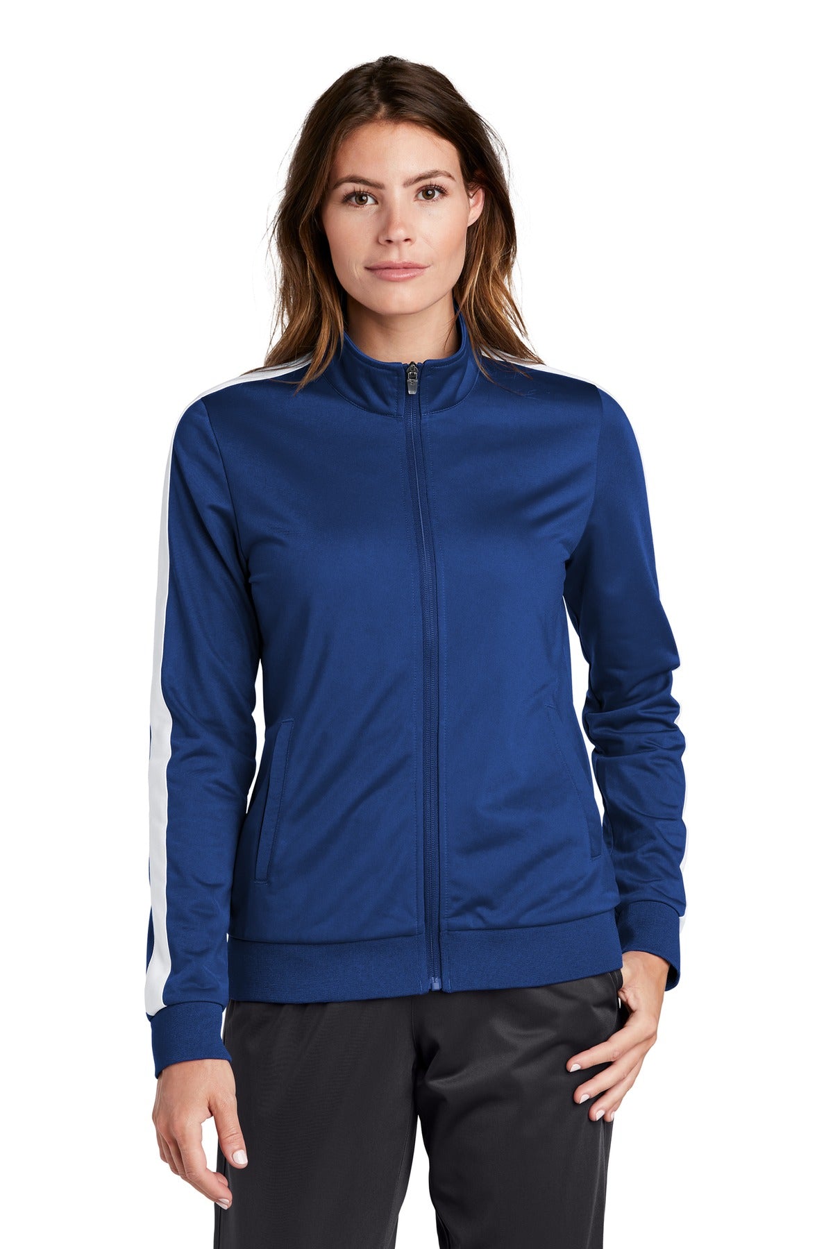 Sport-Tek Ladies Tricot Sleeve Stripe Track Jacket. LST94