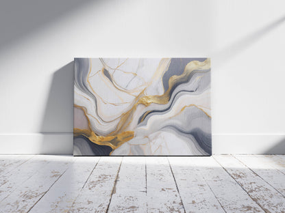 Marble- Golden Wave Harmony - Luxury Marble Abstract Art with Soft Neutrals and Subtle Gold Highlights